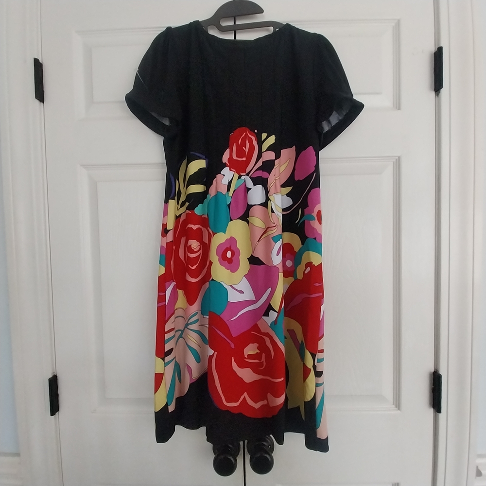 Black Floral Square-Neck Women’s Dress Pintuck - Picture 4 of 5